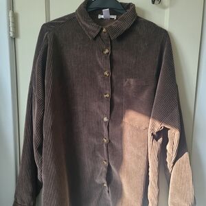 Brown Corduroy Button-Up Shirt